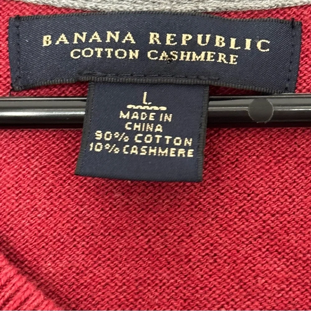 Men’s Banana Republic Dize Large “Red Heather” Cotton/Cashmere V-Neck Sweater